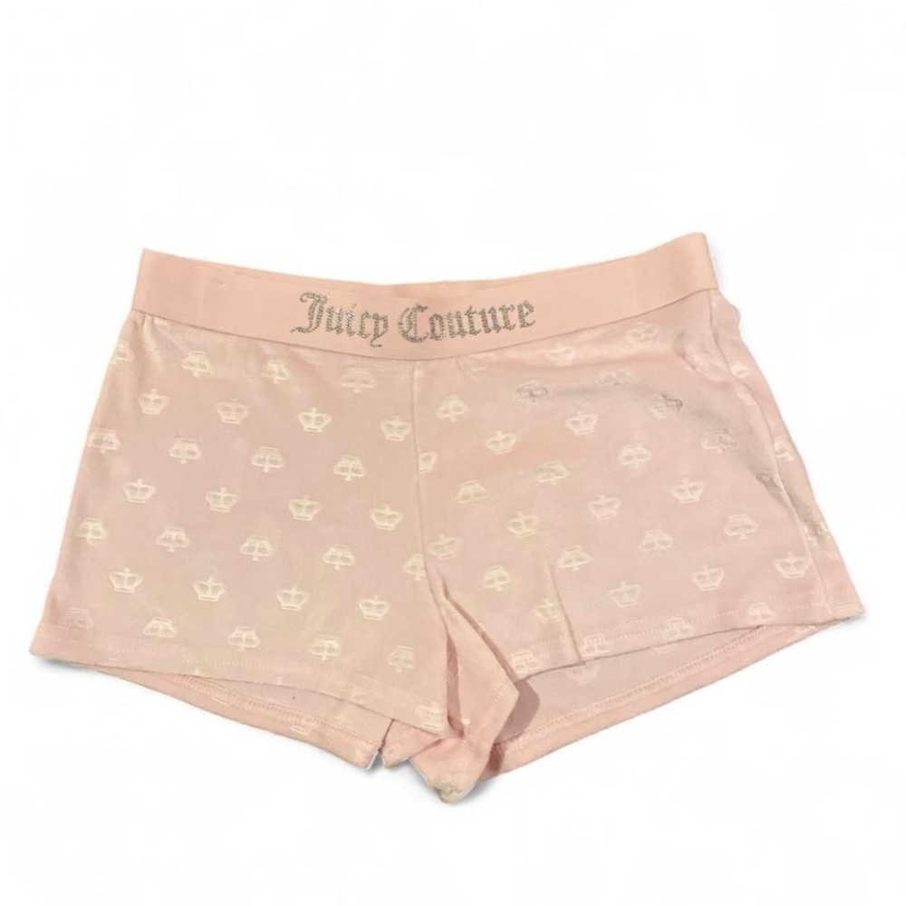 Juicy Couture Light Pink Y2K Crown Print Shorts Size S